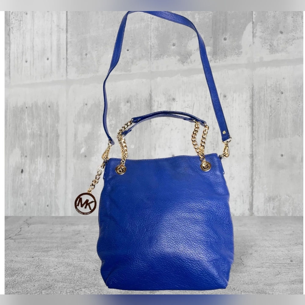 MICHAEL KORS BLUE BLUE OH HOW I LOVE BLUE! GOLD CHAIN HANDBAG SATCHEL TOTE NWOT! - Picture 2 of 4